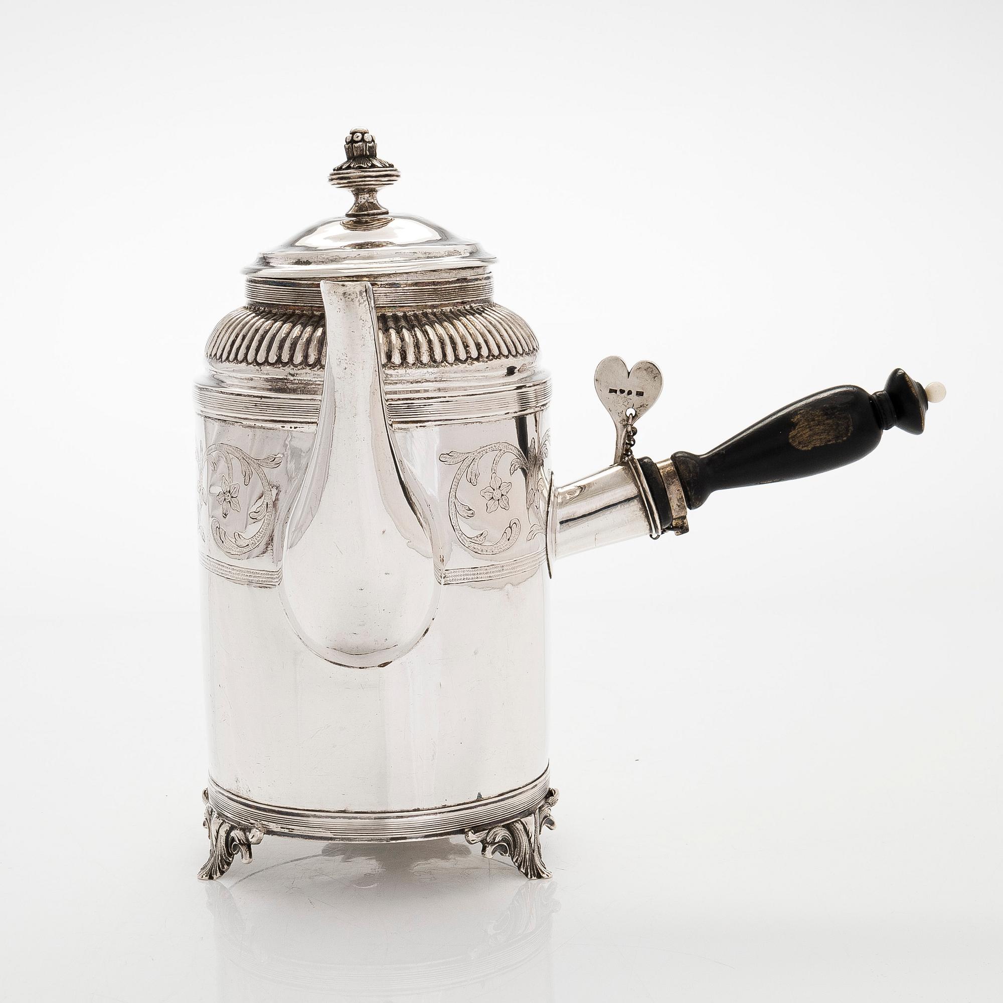 A Gustavian silver coffee pot, maker's mark of J. Henrik Frodell, Stockholm 1797.