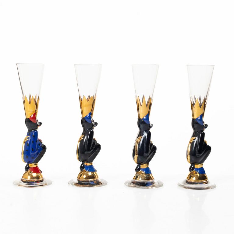 Gunnar Cyrén, four shot glasses, 'Djävulsglas', Nobel, Orrefors.