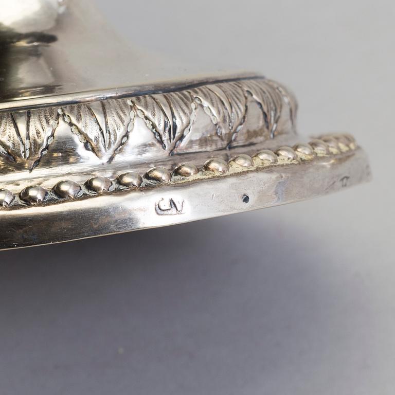 A pair of Italian early 19th century candlesticks, mark of Naples 1804.