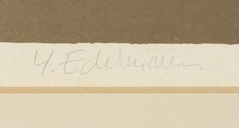 Yrjö Edelmann, paper sheet with a cut-out house and bird.