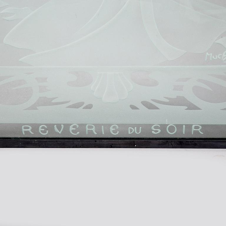 a glass window decor after Alphonse Mucha, 20th century.