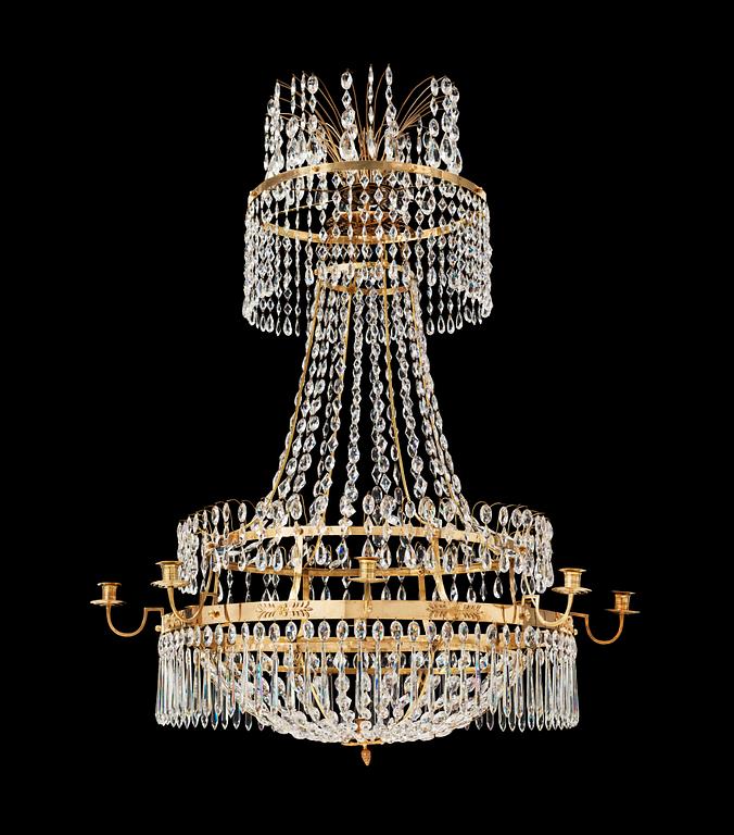 A late Gustavian circa 1800 nine-light chandelier.