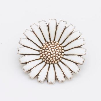 GEORG JENSEN,BROOCH, "Daisy", sterling silver and enamel, length approx 3 cm.