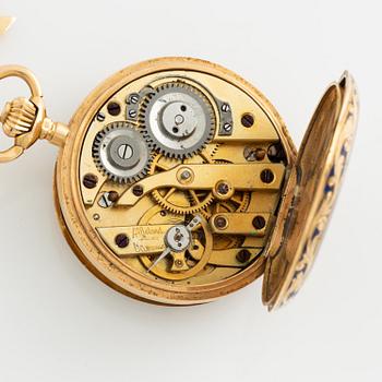 Pocket watch, 18K gold enamel, 29,5 mm.