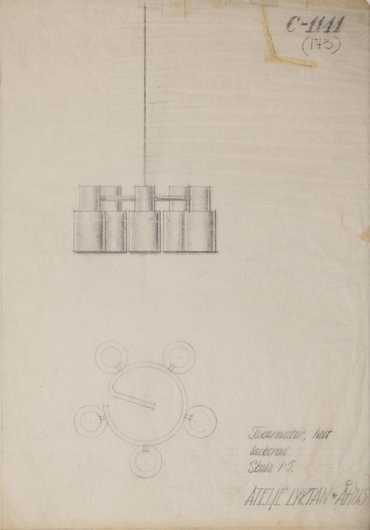 Hans Bergström, ceiling lamp, model "C-1141", Atelier Lyktan, Åhus 1950s-60s.