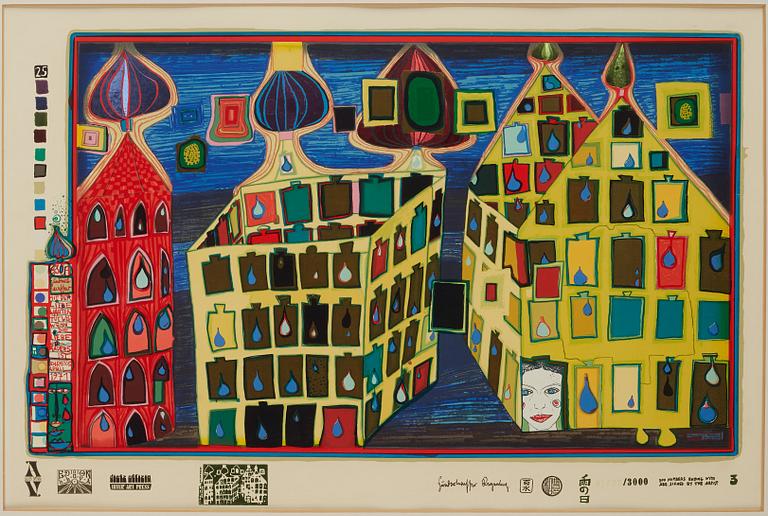 Friedensreich Hundertwasser, silkscreen in colours, stamped 1622/3000.