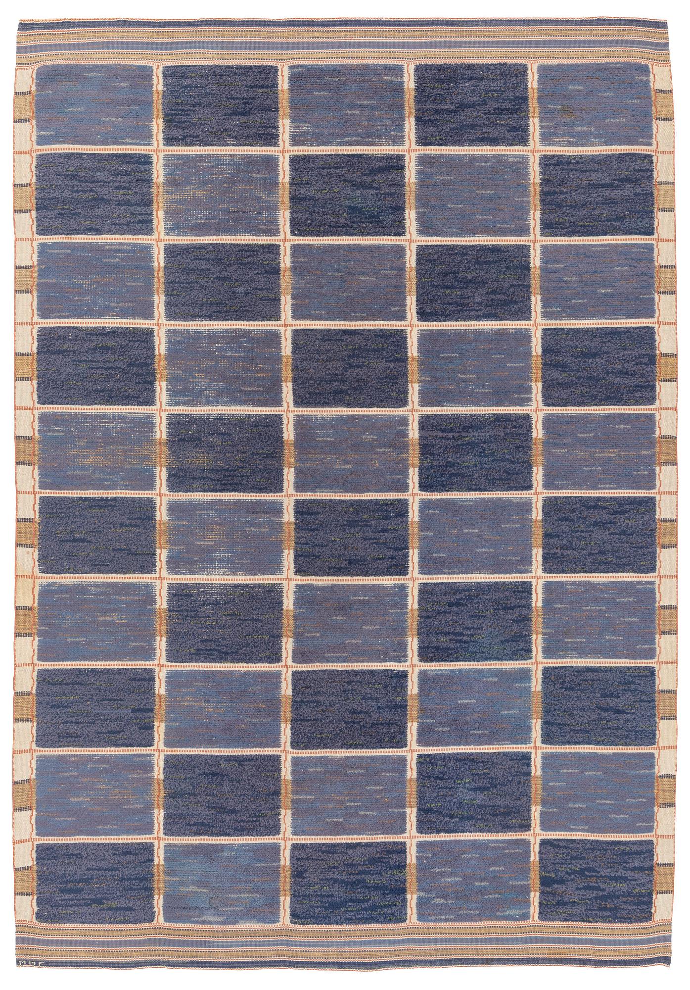 Märta Måås-Fjetterström, matta, "Rutig blå halvflossa", reliefflossa, ca 330 x 225 cm, signerad MMF.