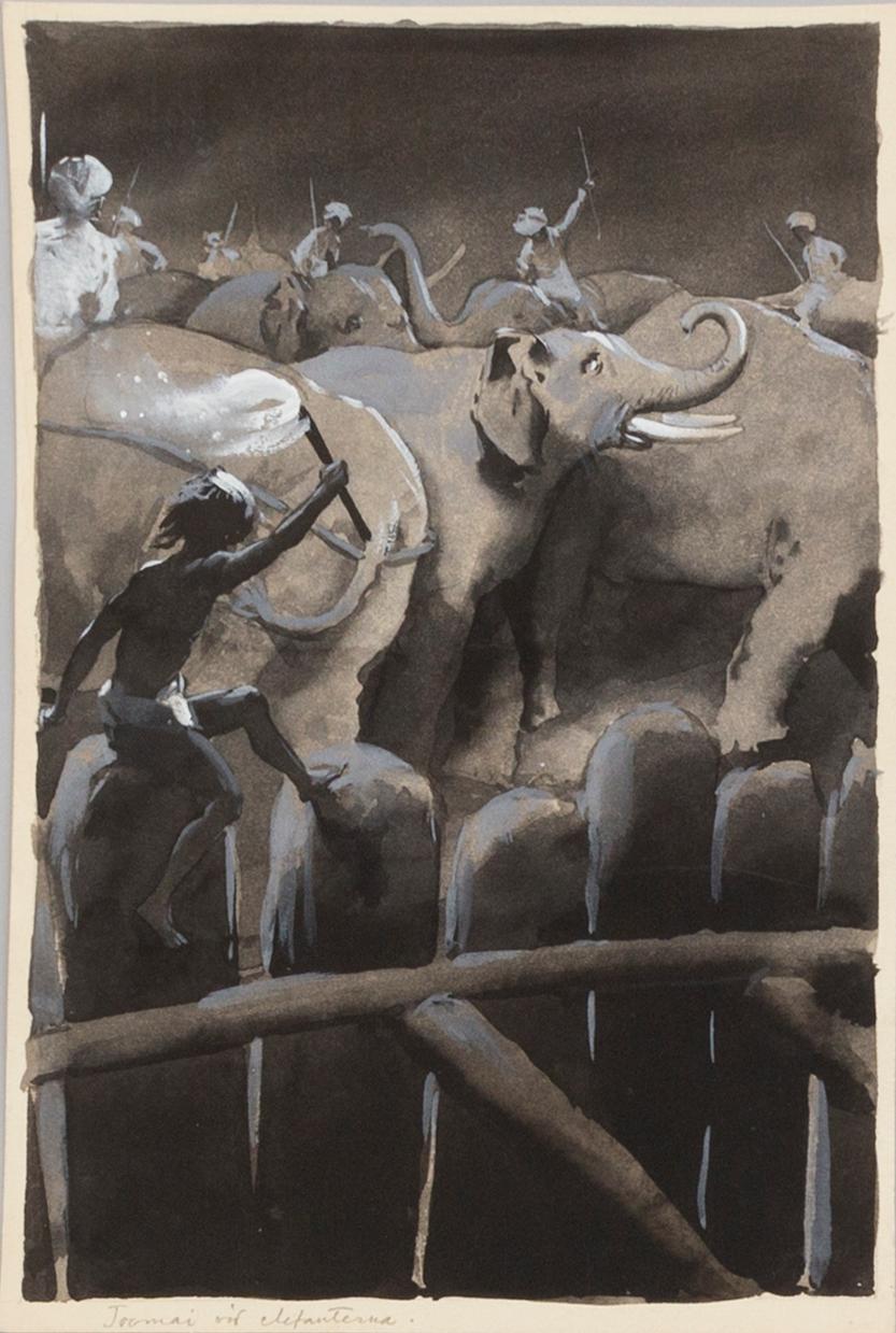 DAVID LJUNGDAHL, eight original ink illustrations from the 1915 edition of 'The Jungle Book' in Swedish.