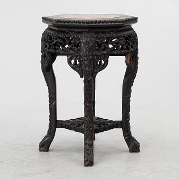 A Chinese small table, carved wood and stone, 1900s.