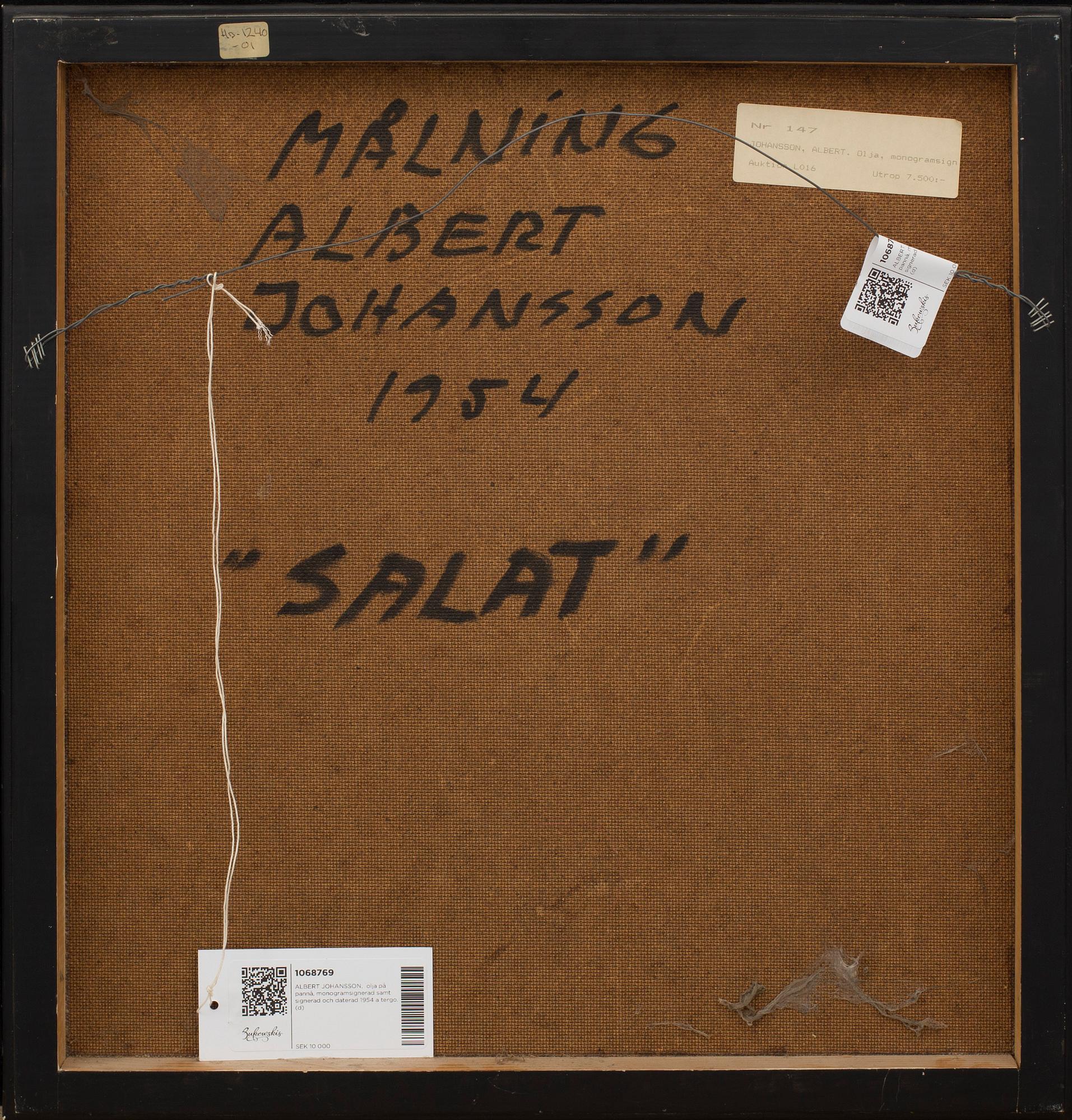 ALBERT JOHANSSON, oil on panel signed and dated 1954.