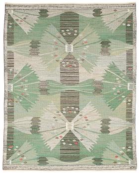 RUG. "Park Barkåkra IV". Tapestry weave (gobelängteknik). 191,5 x 152,5 cm. Signed AB MMF BN.