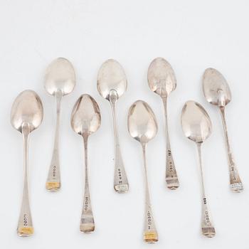 Eight Georgian silver spoons, England, including George Gray, 1792, London.