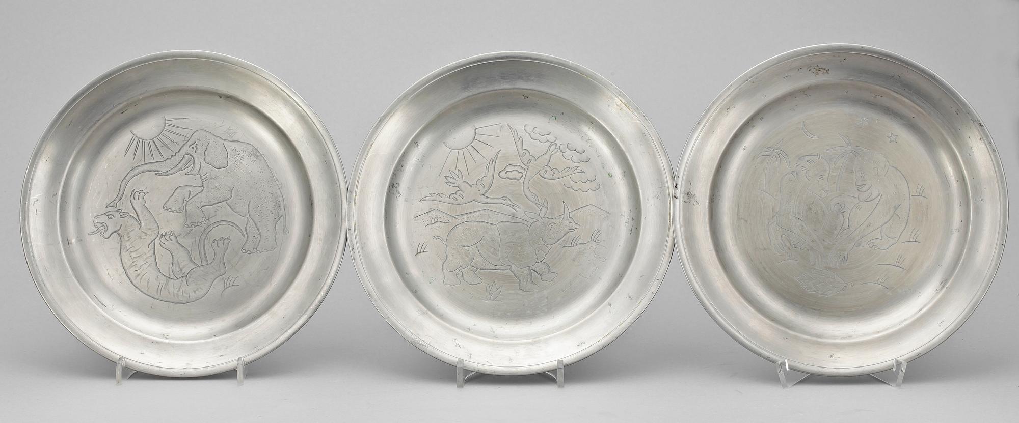 TALLRIKAR, 6 st. Tenn, Nils Fougstedt, Firma Svenskt Tenn, 1936.
