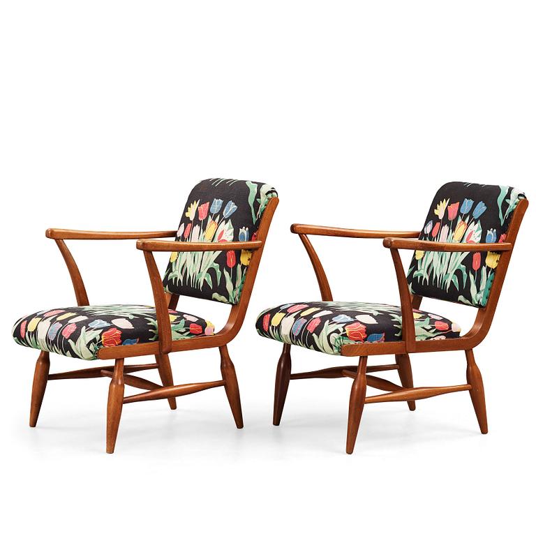 Josef Frank, two similar mahogany armchairs, Svenskt Tenn, model 638.