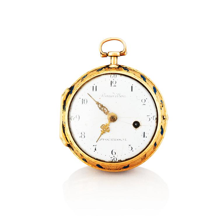 AUGUSTIN BOURDILLON (1729-1790), Stockholm 1771, gold and enamel pocket watch,