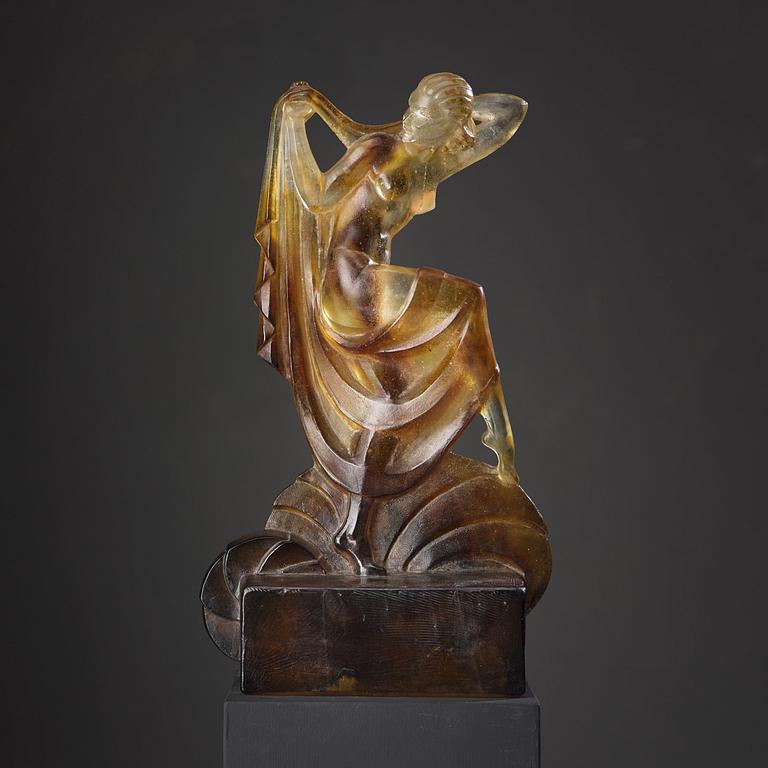 Marcel André Bouraine, a pâte de cristal "Danseuse" sculpture, Gabriel Argy-Rousseau, France ca 1928.