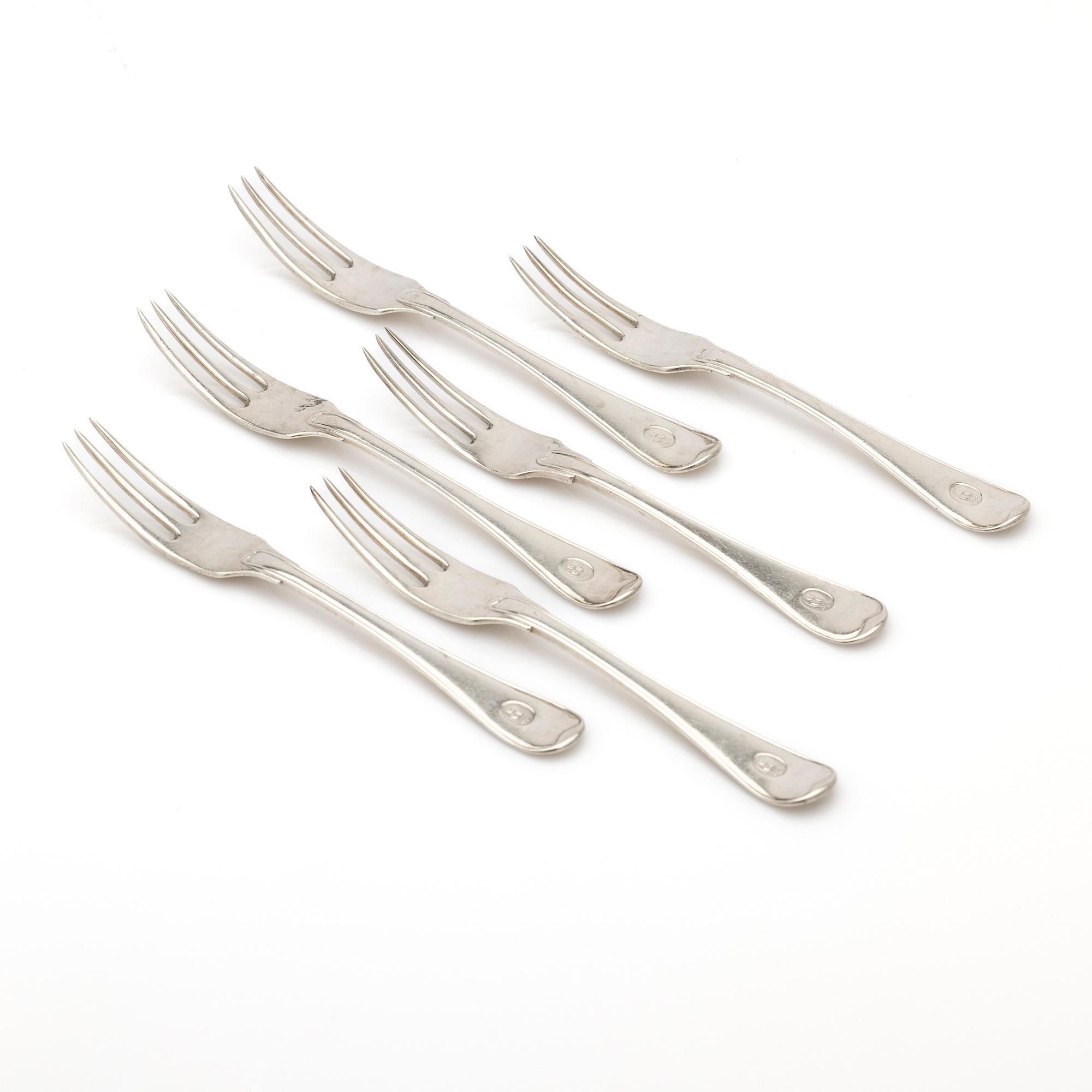 Pastry forks, 6 pcs, silver, Stockholm, 1793-1861.