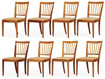 464. A set of eight Josef Frank mahogany, bamboo and ratten chairs by Svenskt Tenn.