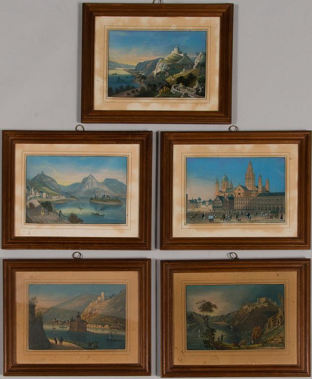 COPPER ENGRAVINGS, 5 pieces, 19th century, Germany.