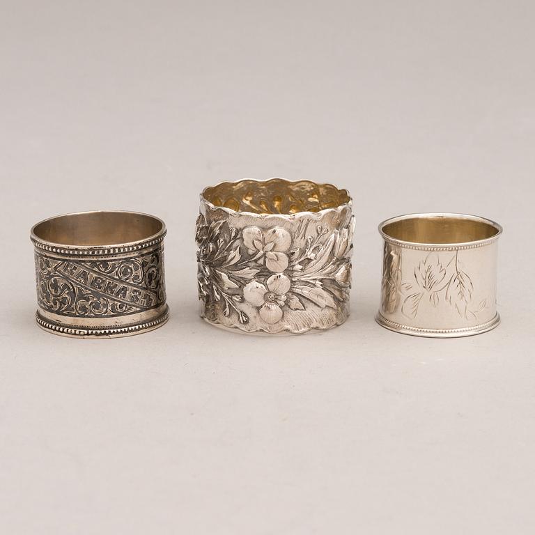 Three Russian silver napkin rings, Saint Petersburg and Moscow, late 19th and early 20th Century.