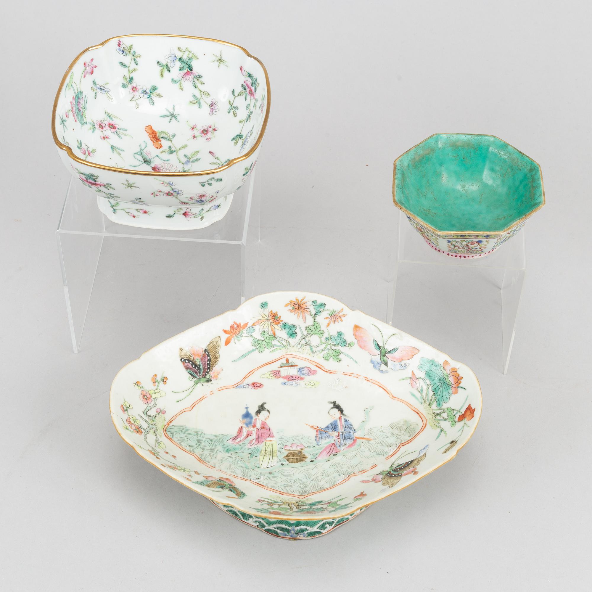A group of three famille rose bowls, China, 20th Century.