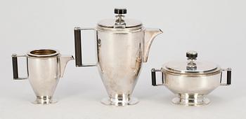 KAFFESERVIS, 3 delar, silver, art deco, svenska importstämplar 1936. Tot vikt ca 570 gram.