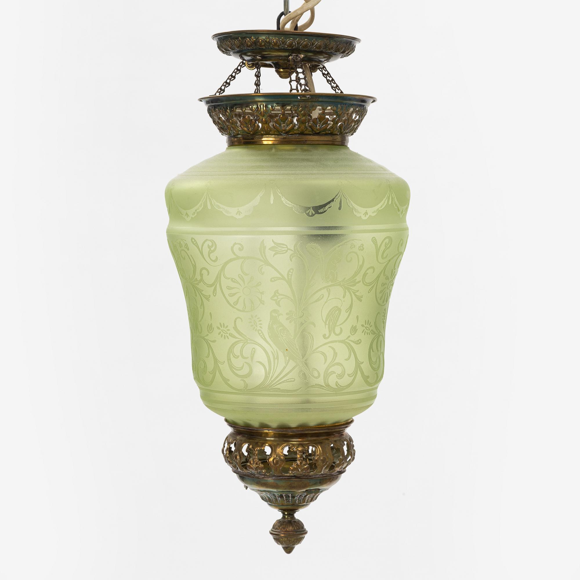 A candle light glass ceiling lamp, Late 19th century.