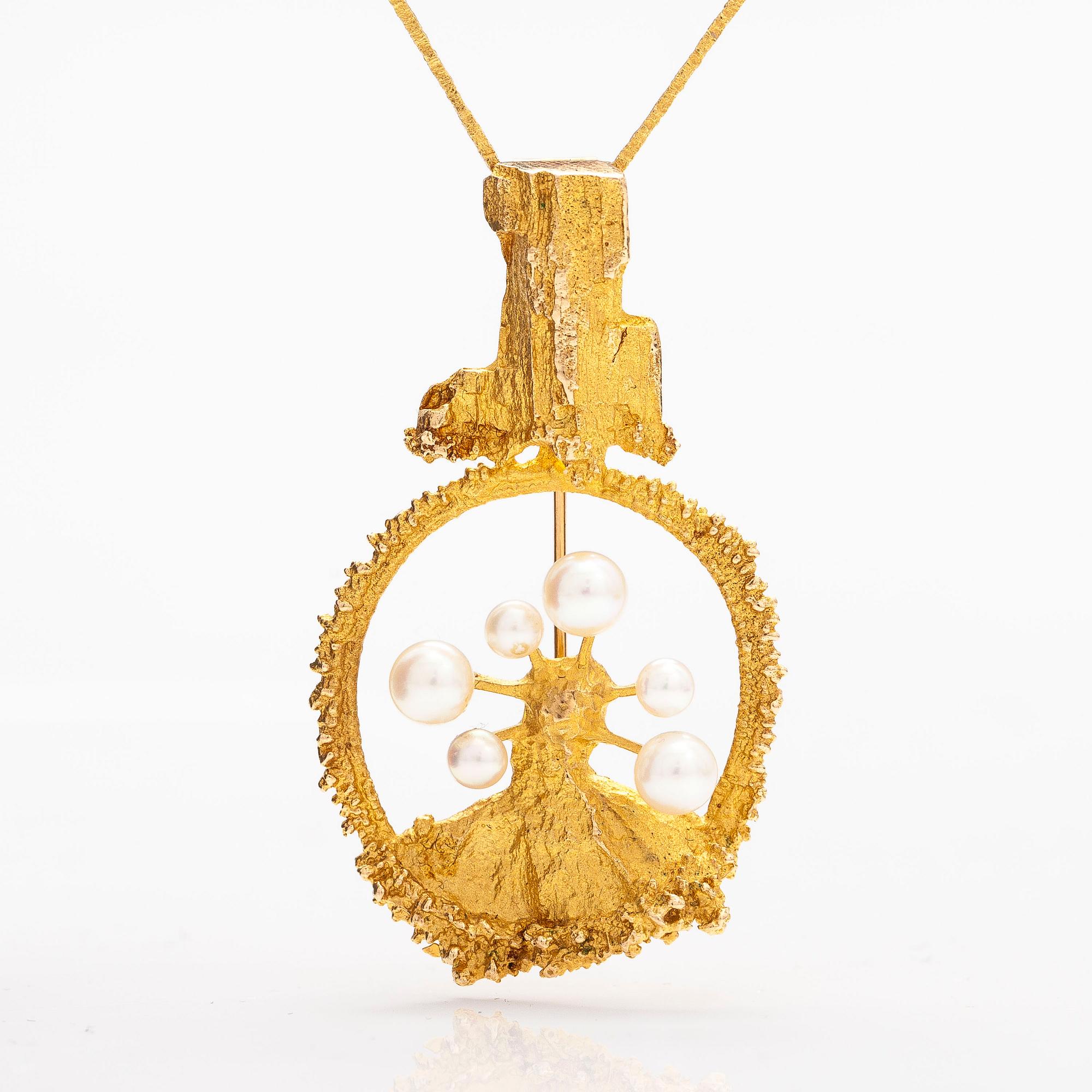BJÖRN WECKSTRÖM, BROSCH "Havsblomma" och KEDJA, 14K guld, odlade pärlor. Lapponia 1969 och 1970.