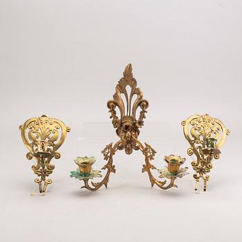 VÄGGAPPLIQUER, 3 st, mässing,1900-talets första hälft.