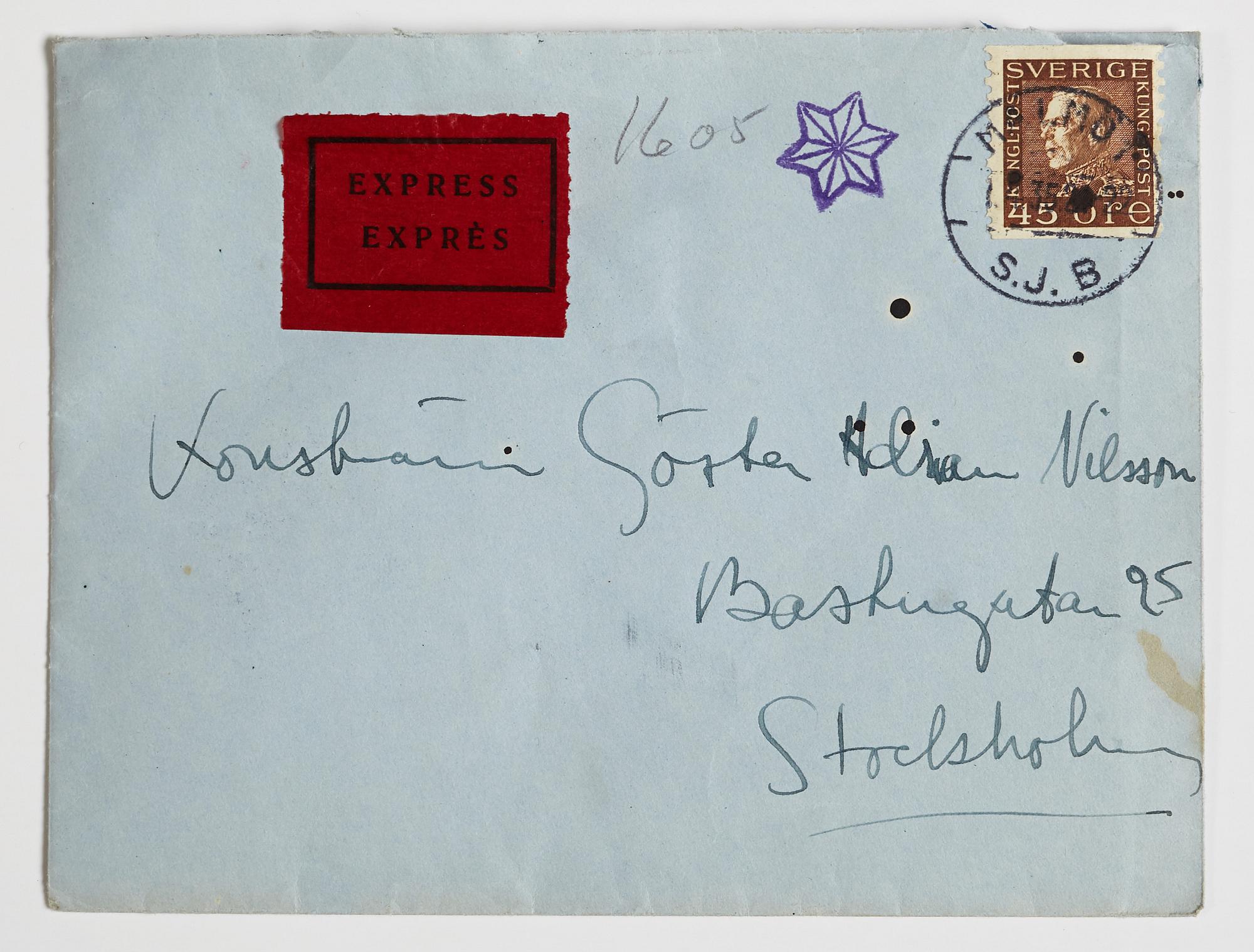 LETTER from the Wedel and Liepe families to GAN (Gösta Adrian-Nilsson) in Stockholm, dated Malmö 1 april 1935.