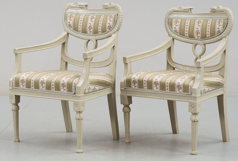 A Swedish early 19th century eleven piece suite comprising 1 sofa, 2 armchairs and 8 chairs, by J. Andersson.