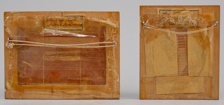 MINIATYRER, 2 st, tryck på gips, 1800-tal.