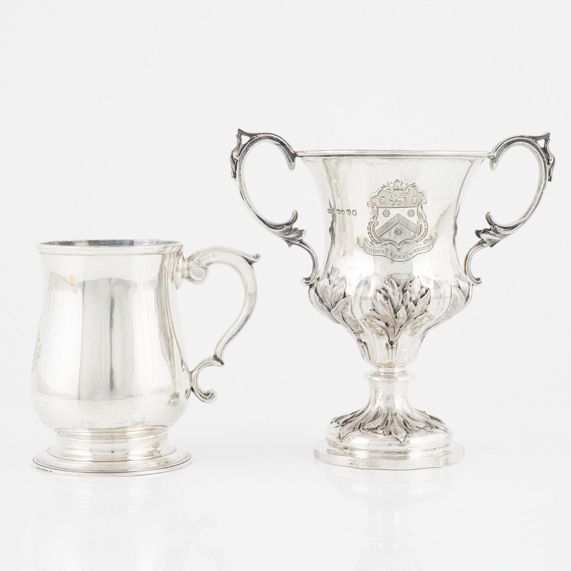 a silver tankard,  William & James Priest, London, 1772, and a silver cup, William Ker Reid, London, 1851.