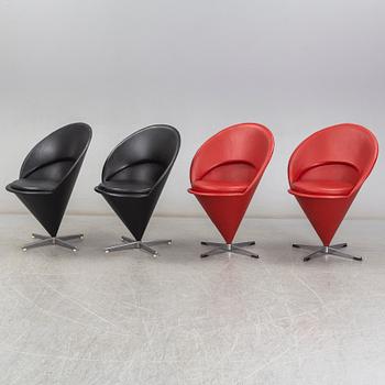 VERNER PANTON, stolar, 4 st, "Cone Chair", Frem Røjle, Danmark.