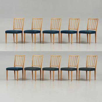 Josef Frank, a set of ten elm chairs, Svenskt Tenn, Sweden 1940-50's, model 815.