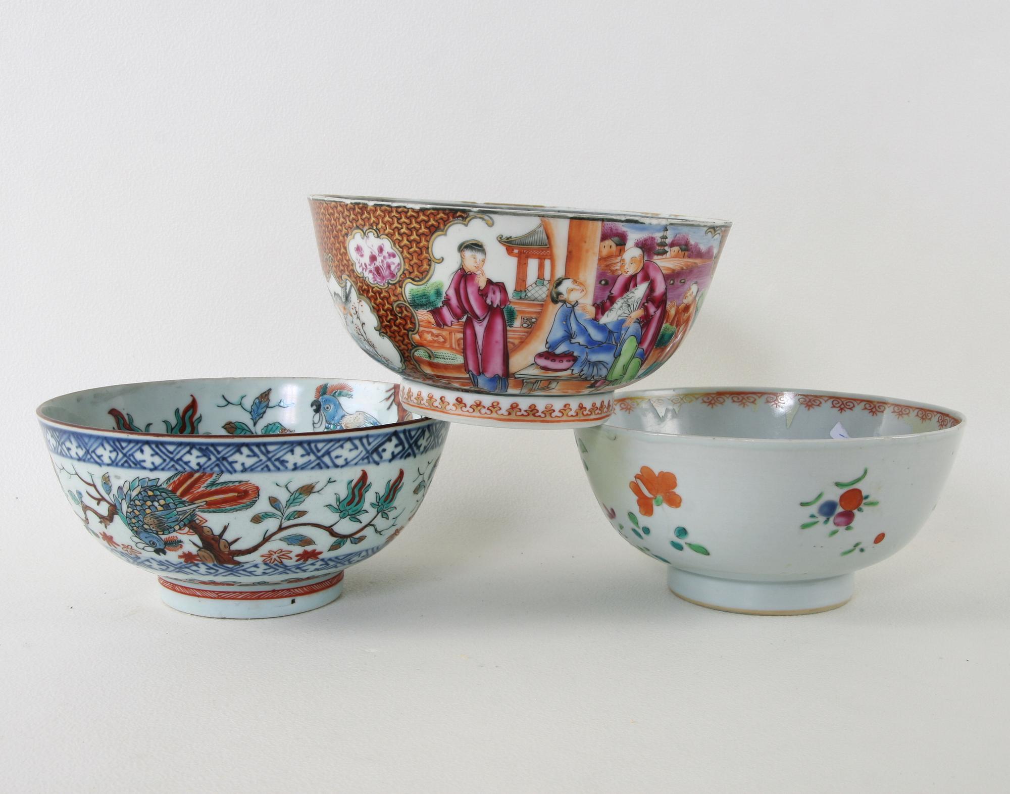 SKÅLAR, 3 st, porslin, Kina 17-1800-tal.