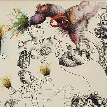 Ulf Rahmberg, mixed media on paper, dated dec XXII -83. On verso signed with monogram.