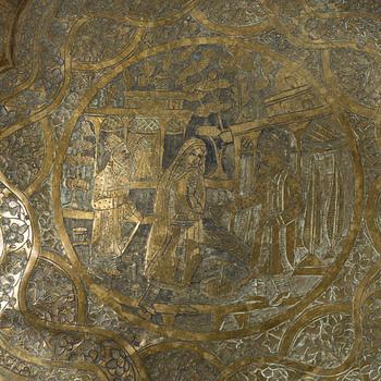 A Perisan brass tray, late Qajar dynasty /early 1900s.