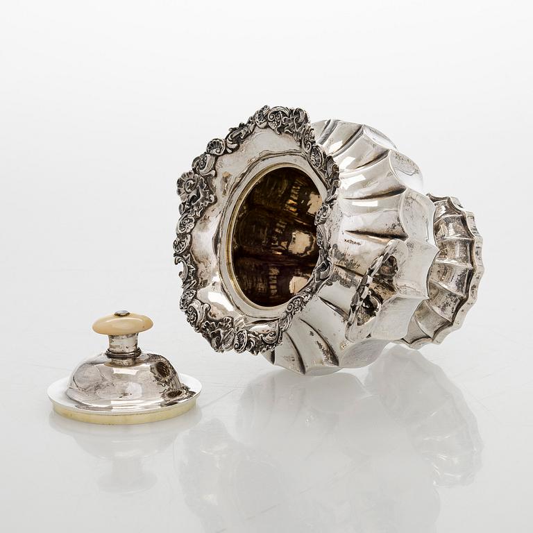 A silver sugar bowl, Moscow 1844. Unidentified maker's mark.