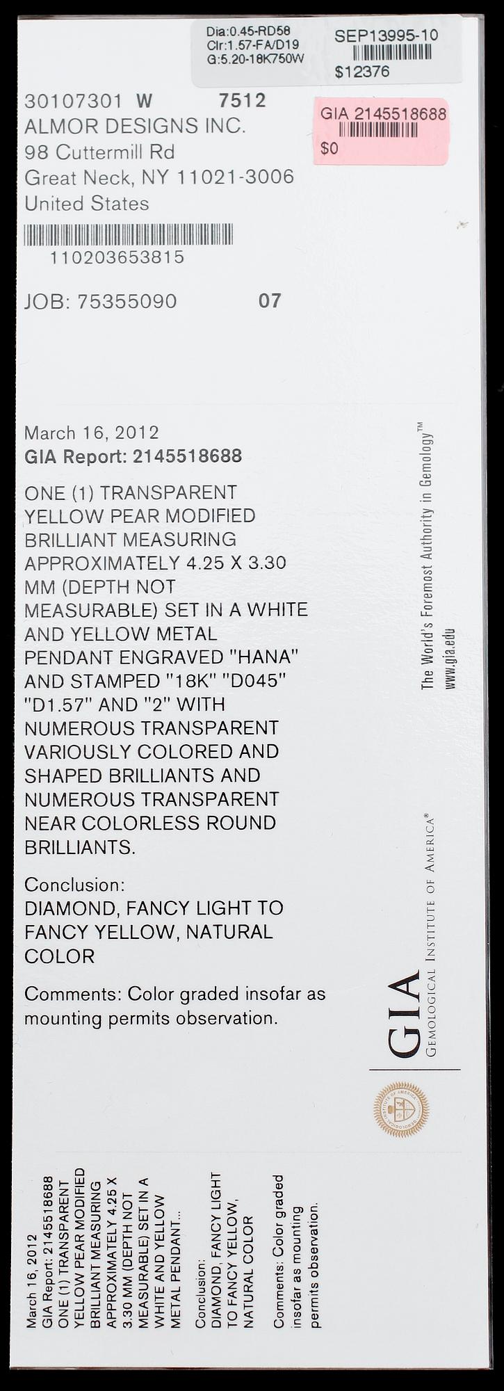 HÄNGE MED KEDJA, 18 k guld och vitguld, briljantslipade diamanter tot 2.02 ct. Certifikat GIA.