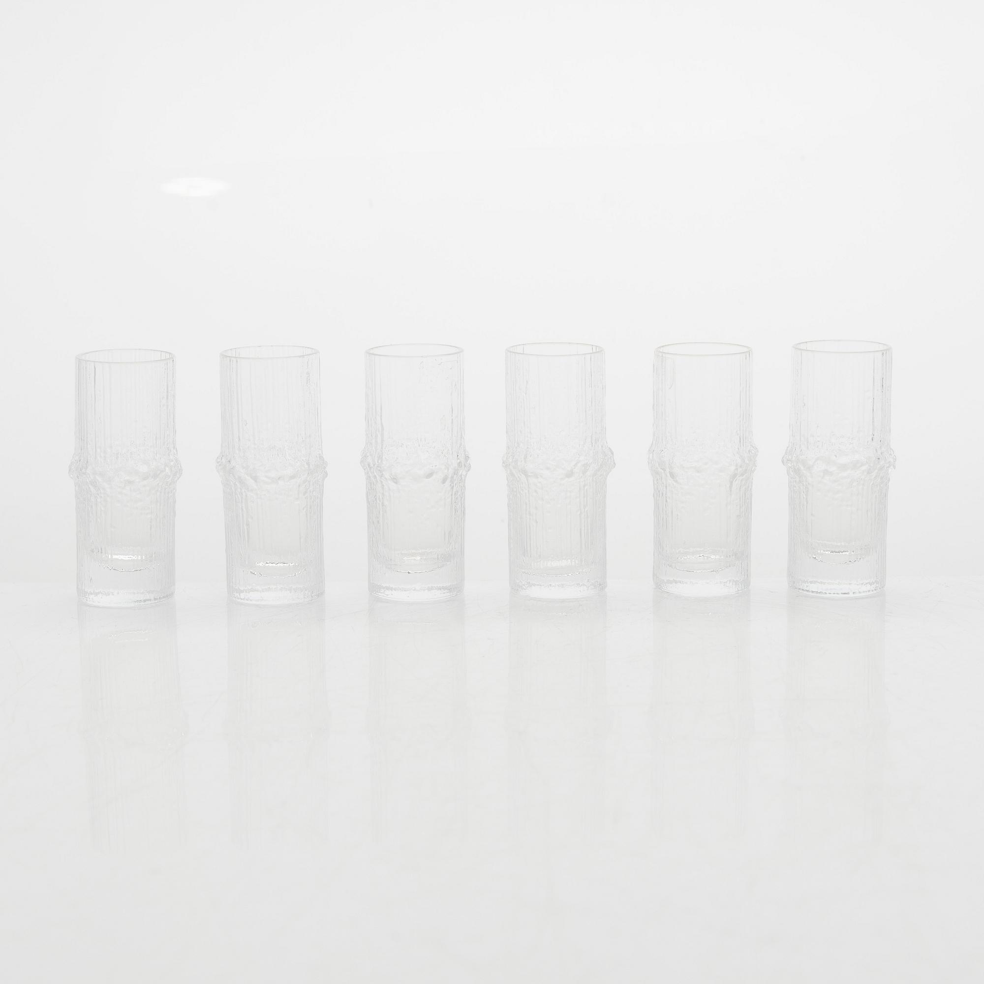 Tapio Wirkkala, snapsglas, 6 st, "Niva", Iittala. I originallåda.