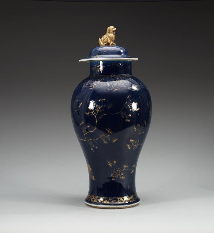 A large powder blue jar with cover, Qing dynasty, (1736-95).