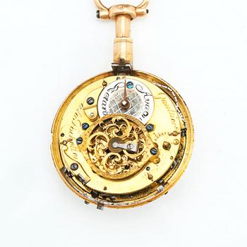 Chatelaine and pocket watch, 18K gold, enamel and paste, Paris after 1838, in Louis XVI-style.