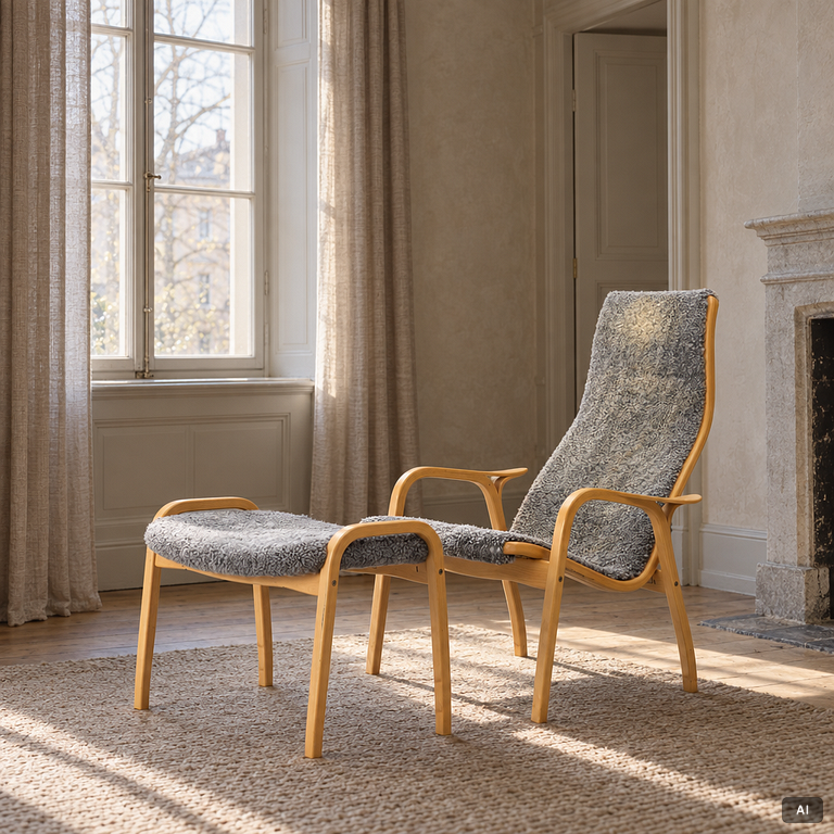 Yngve Ekström, Armchair with footstool, “Lamino”, Swedese, second half of the 20th century.