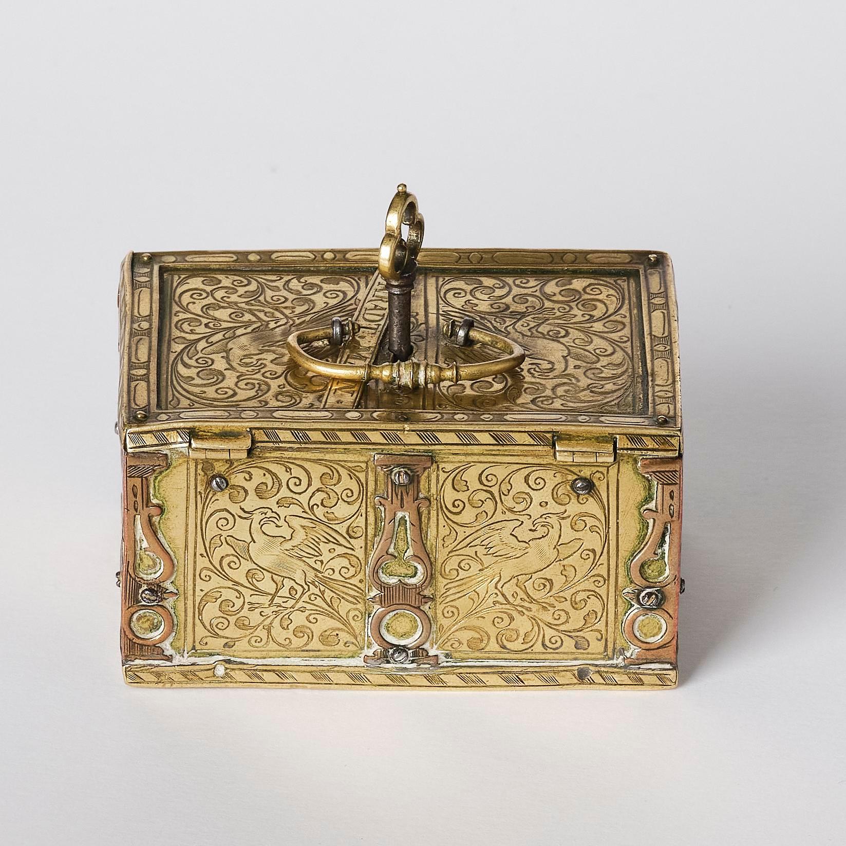 A gilt-brass miniature casket by Conradt Mann (master in Augsburg and Nuremberg, fl. ca. 1600-1630).