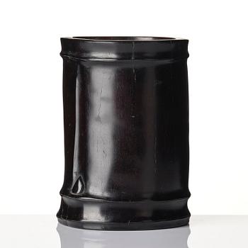 A hardwood bamboo shaped brushpot with a sceptre, China, 20th century.