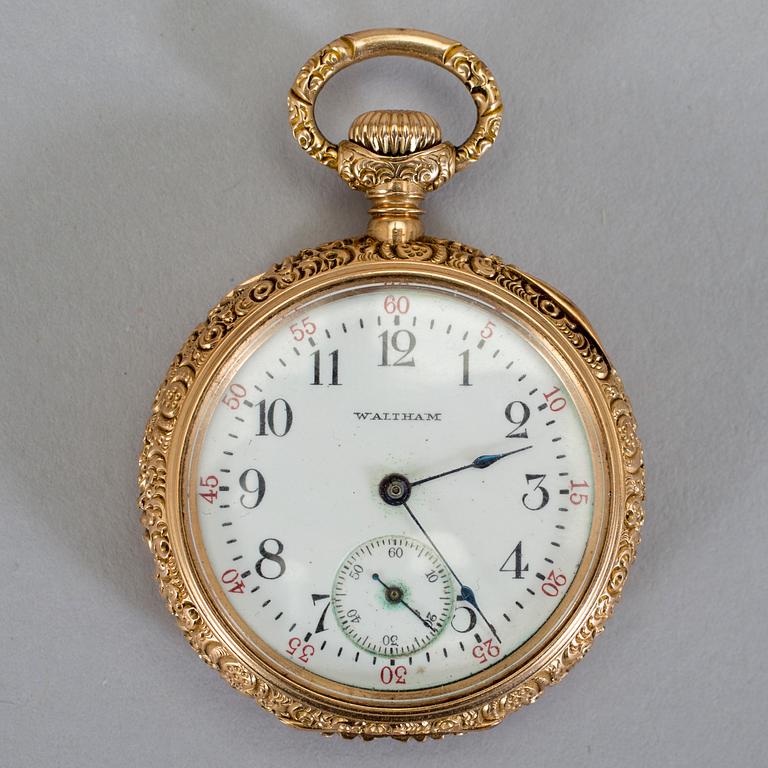 FICKUR, 14 K guld, Waltham, USA, 1900-talets början. Vikt ca 40 gram.