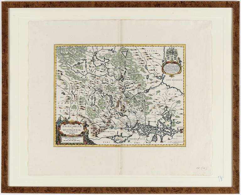 KARTA, kopparstick, "Dalecarliae et Westmanniae Nova et Accurata...", J JANSSONIUS, 1700-tal.