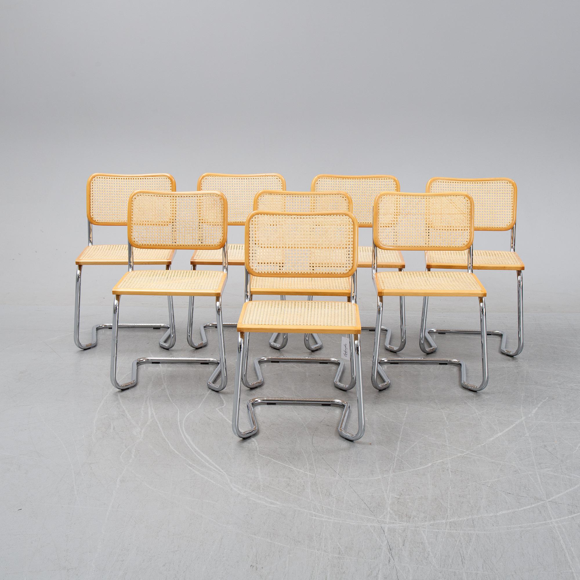 Eight tubular steel chairs, second half of the 20th Century.