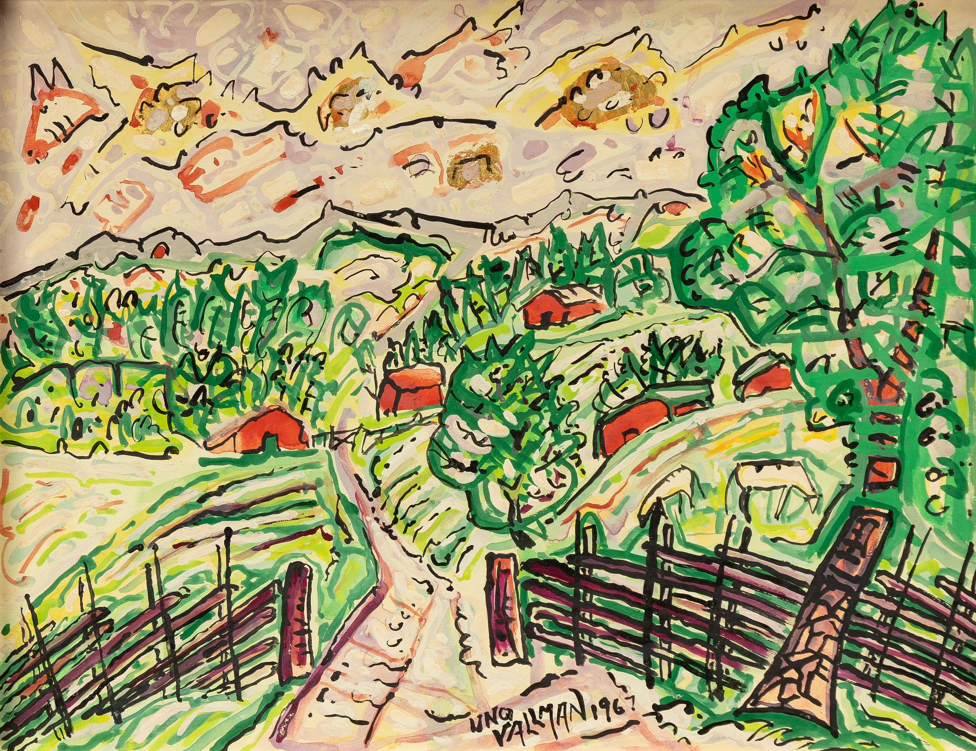 Uno Vallman, Landskap med röda hus.